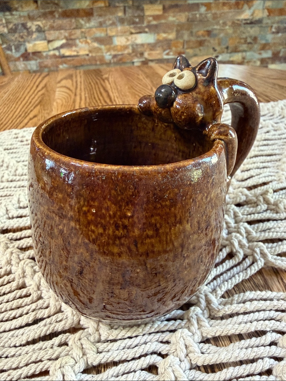 Vintage John Nishio Signed Pottery Cat Mug 1976